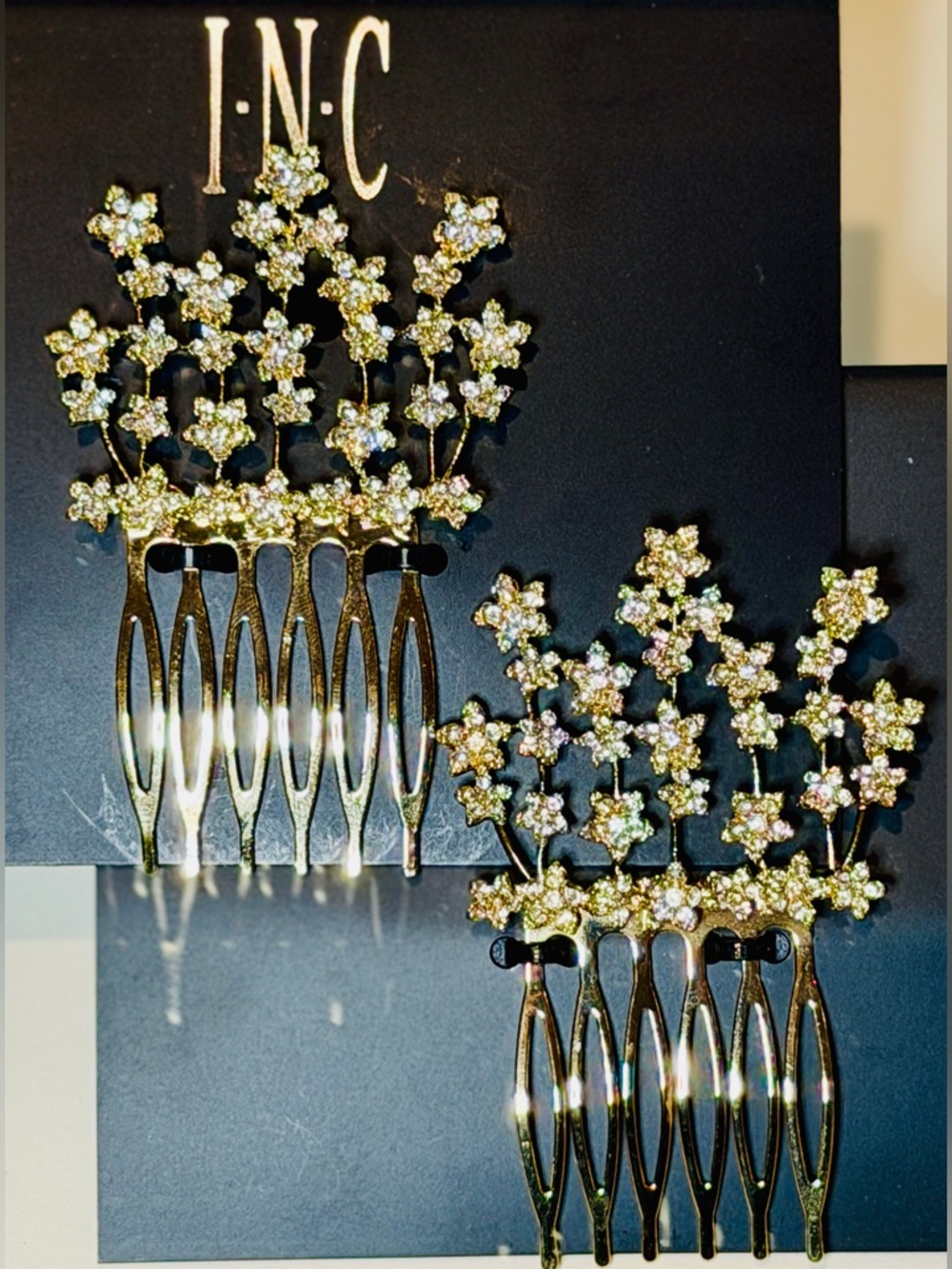 Gold Floral Rhinestone Hair Combs Set of 2 NWT Bridal Prom